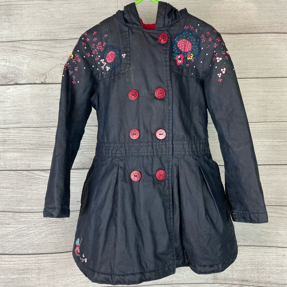 Girls Catimini Winter Coat Flowers Marine Blue Size 5/110